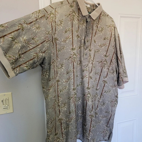 Michael Thomas Ltd Egyptian Nile Cotton Shirt Tan Cream Bamboo Collared Size XXL - Picture 4 of 10